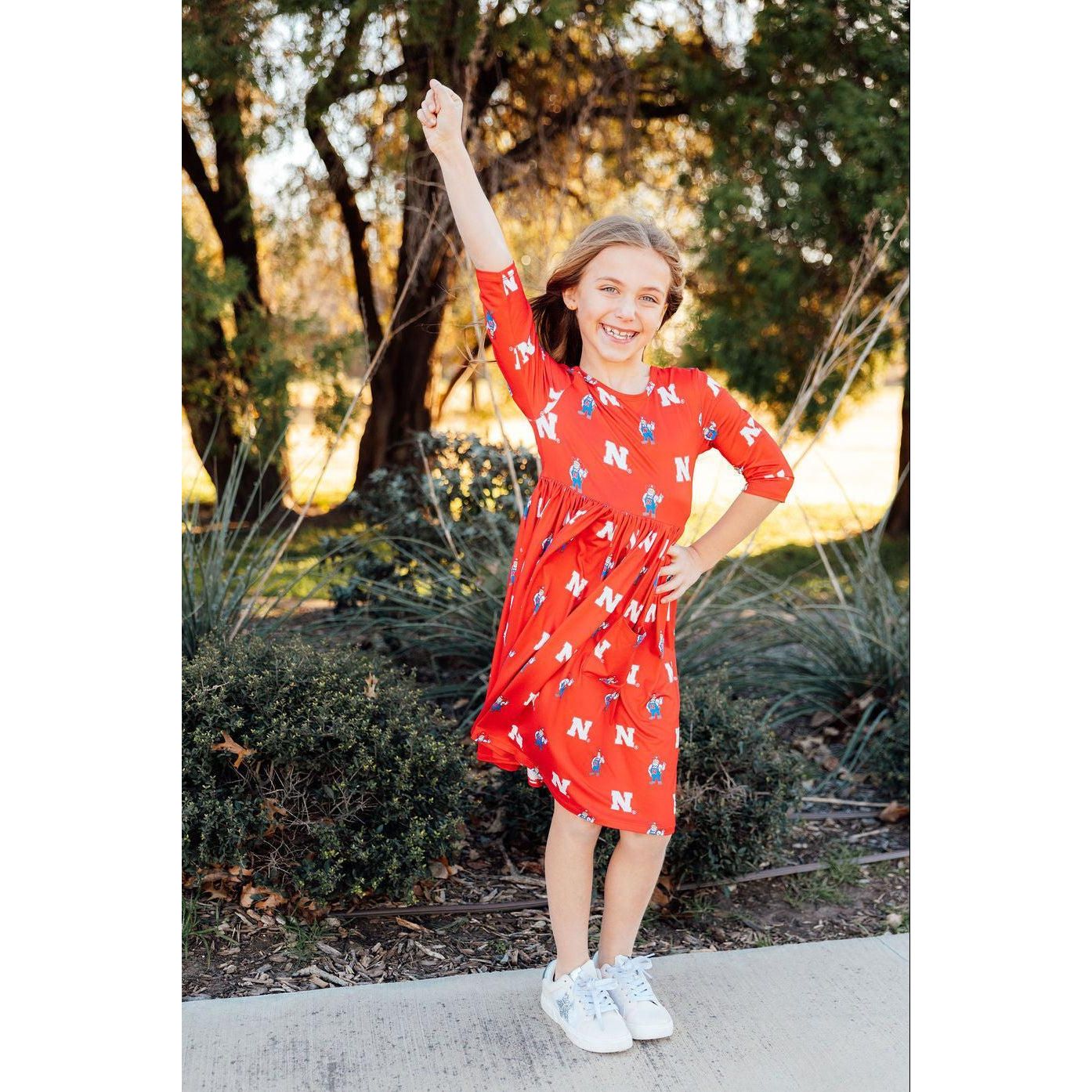 Nebraska Red Herbie Husker 3/4 Sleeve Pocket Twirl Dress