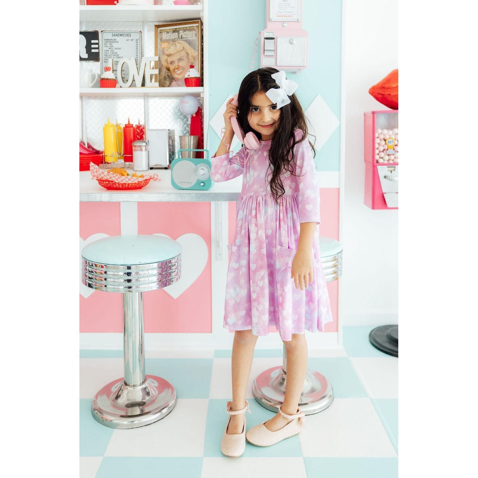 Love Story 3/4 Sleeve Pocket Twirl Dress