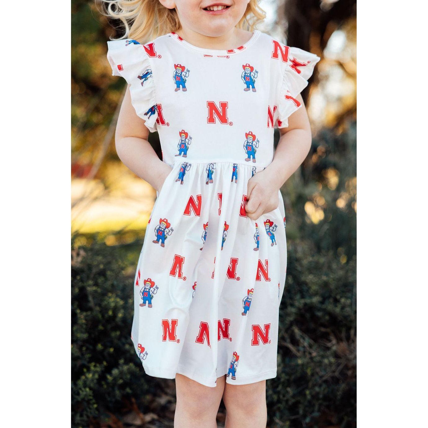 Nebraska White Herbie Husker Flutter Twirl Dress