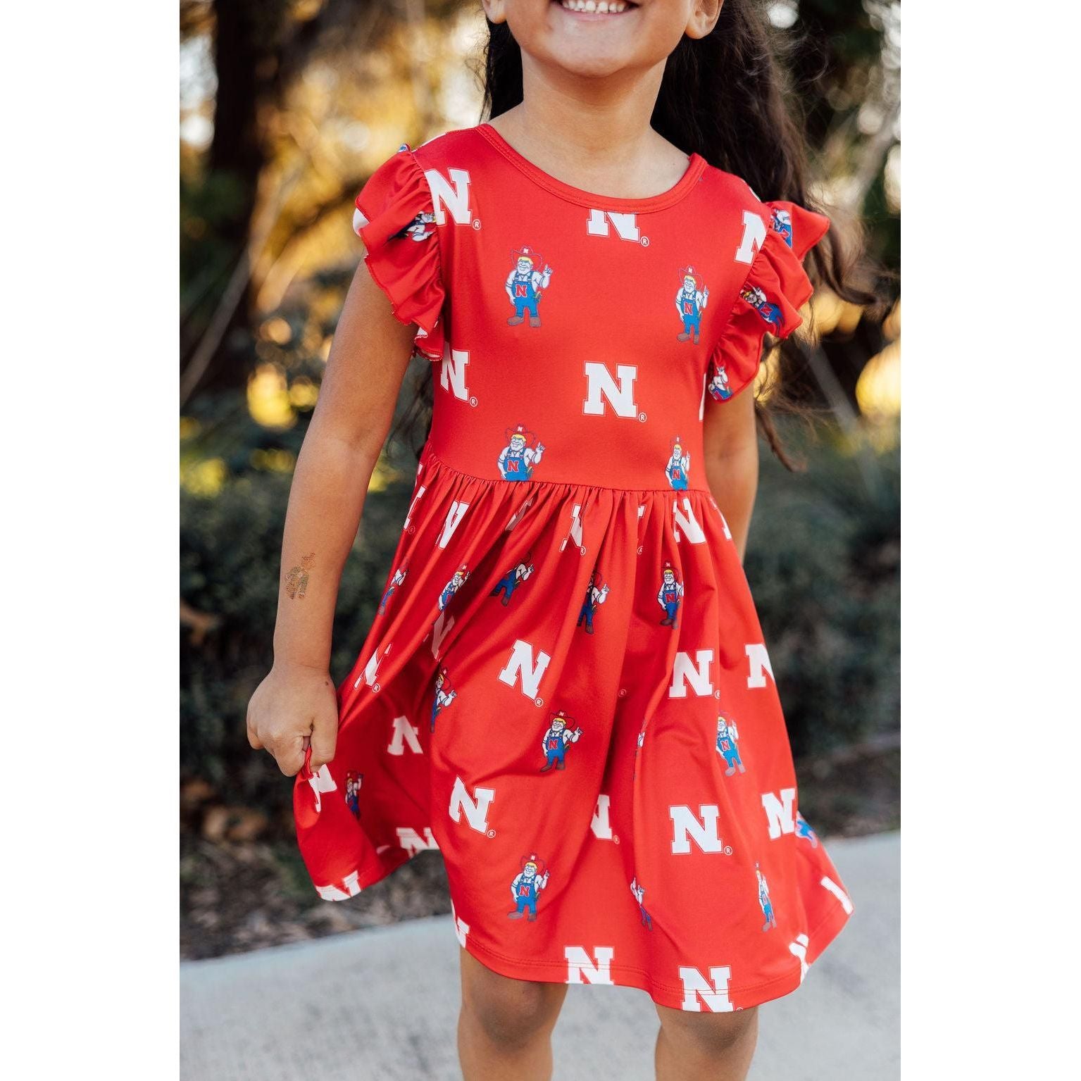 Nebraska Red Herbie Husker Flutter Twirl Dress
