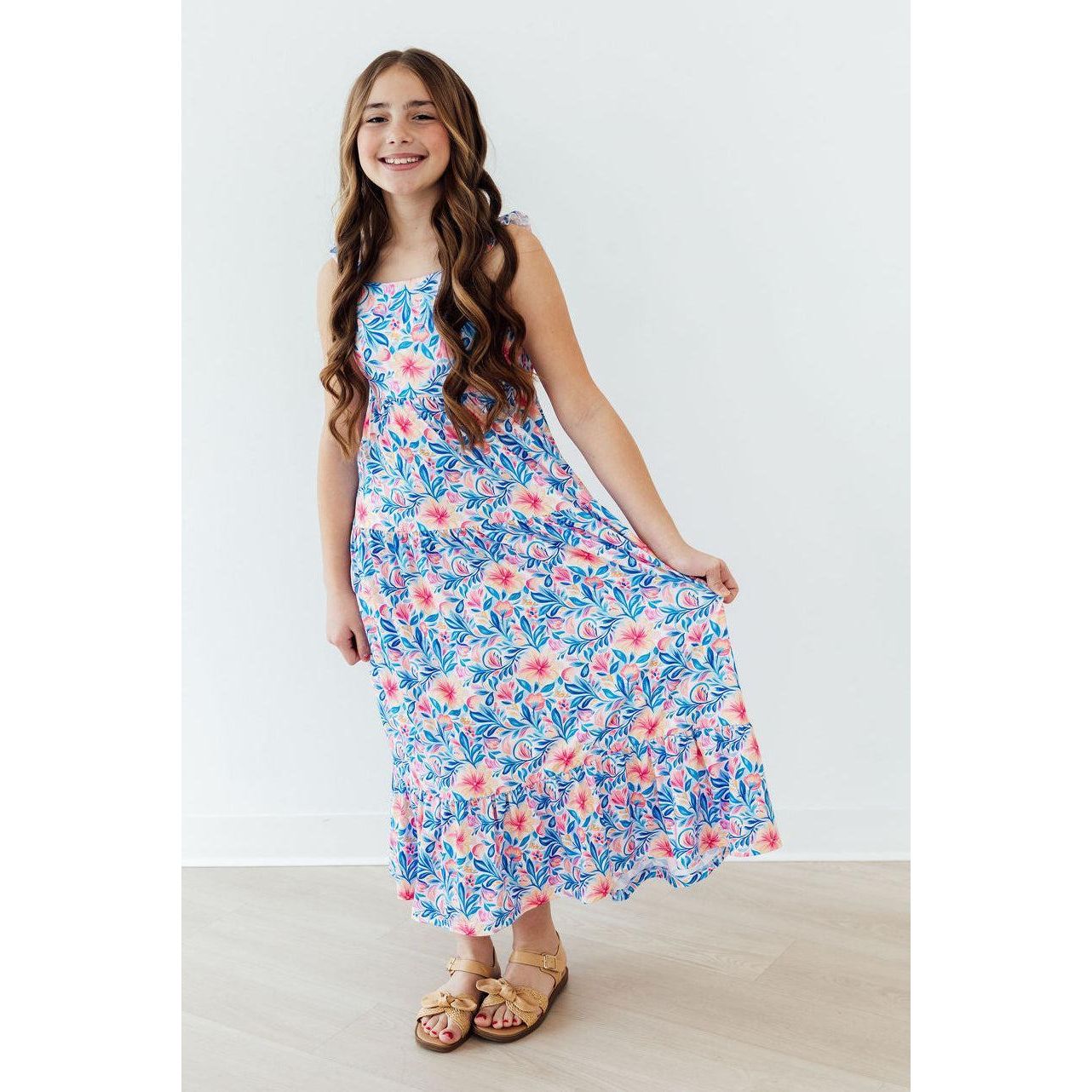 Watercolor Floral Ruffle Maxi Dress