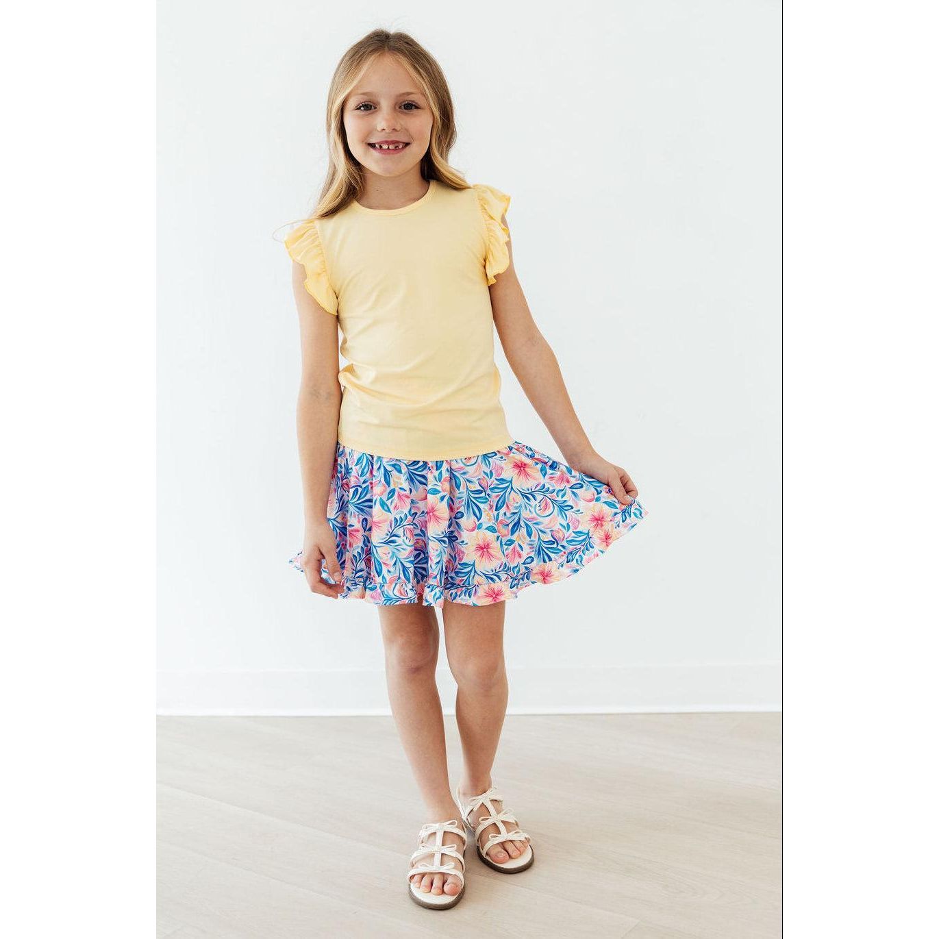Watercolor Floral Ruffle Twirl Skort