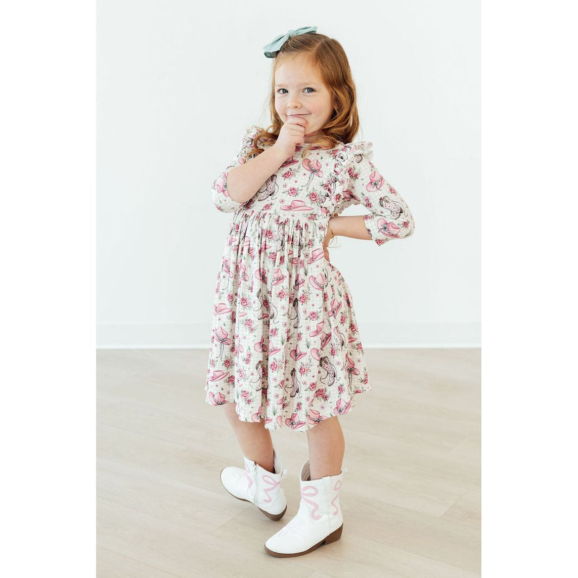 Cowgirl Cutie 3/4 Sleeve Ruffle Twirl Dress