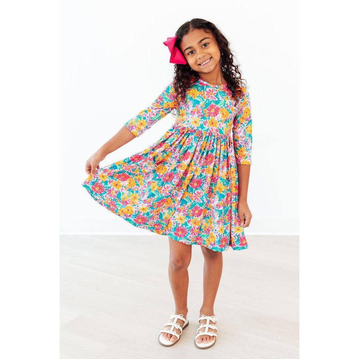 Floral Fiesta 3/4 Sleeve Pocket Twirl Dress