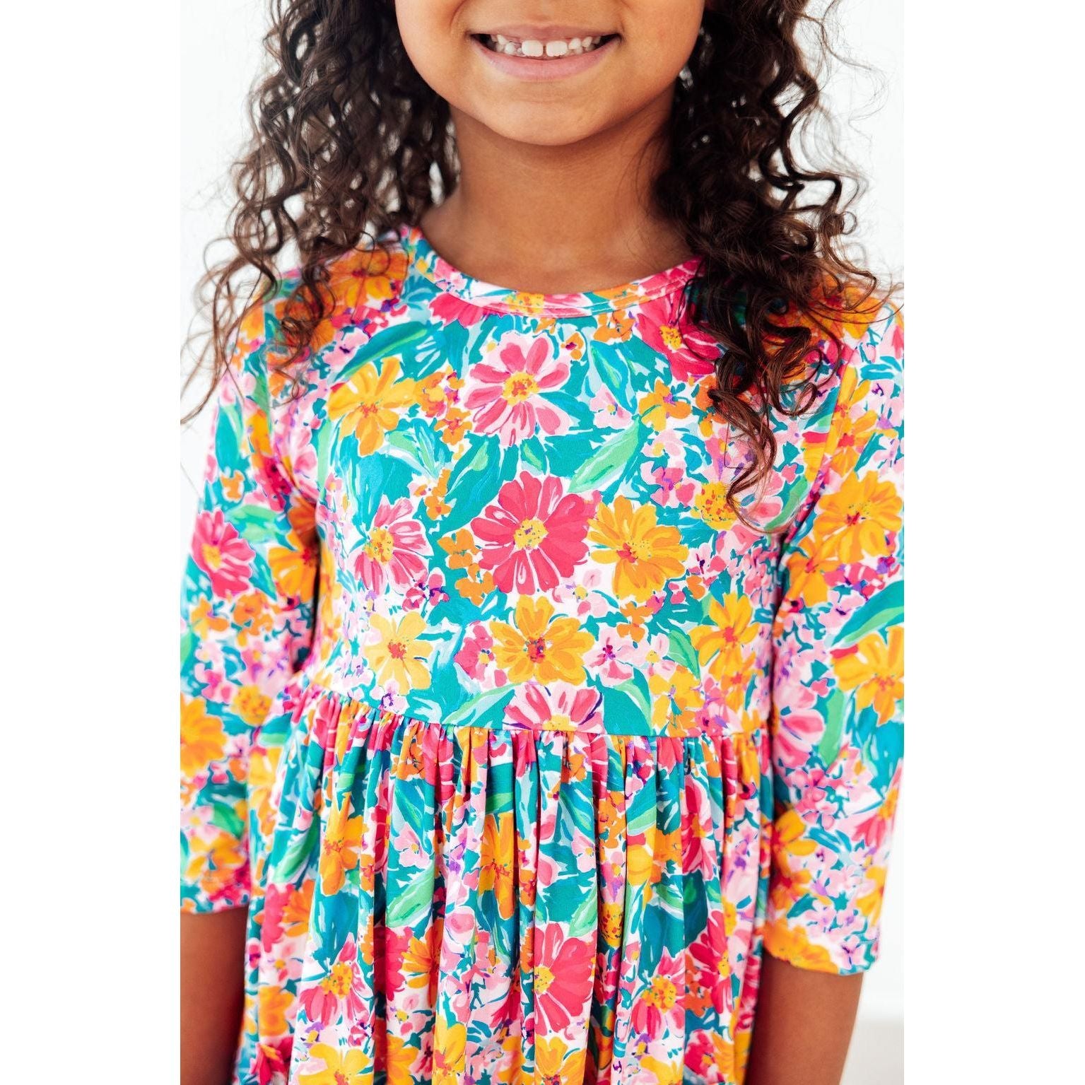 Floral Fiesta 3/4 Sleeve Pocket Twirl Dress