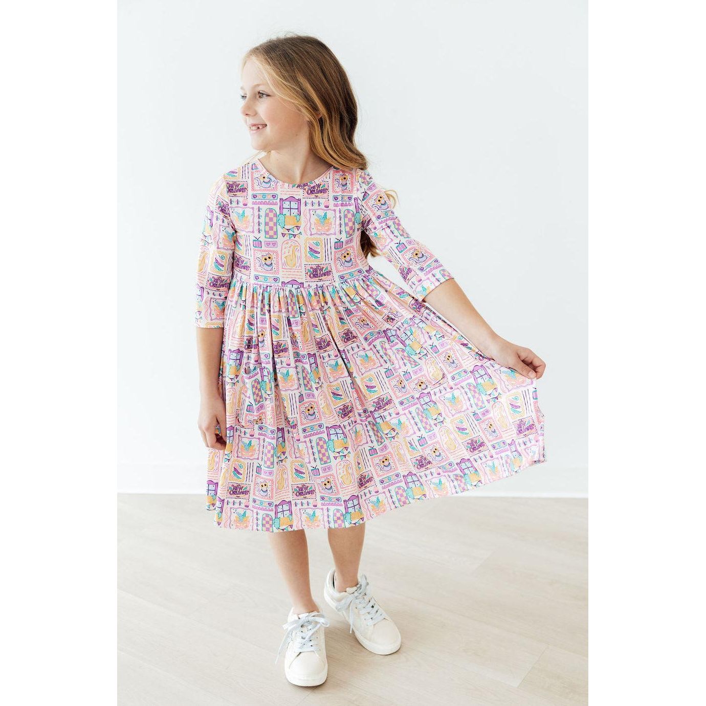 French Quarter Fun 3/4 Sleeve Pocket Twirl Dress