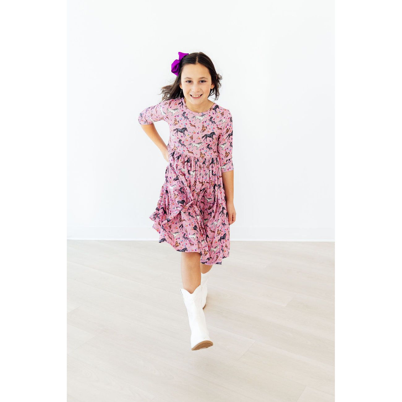 Petals & Ponies 3/4 Sleeve Pocket Twirl Dress