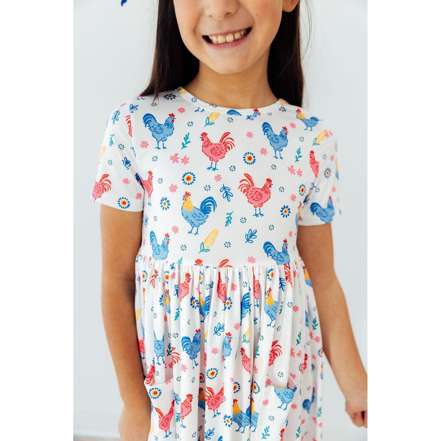 Rainbow Roosters S/S Pocket Twirl Dress