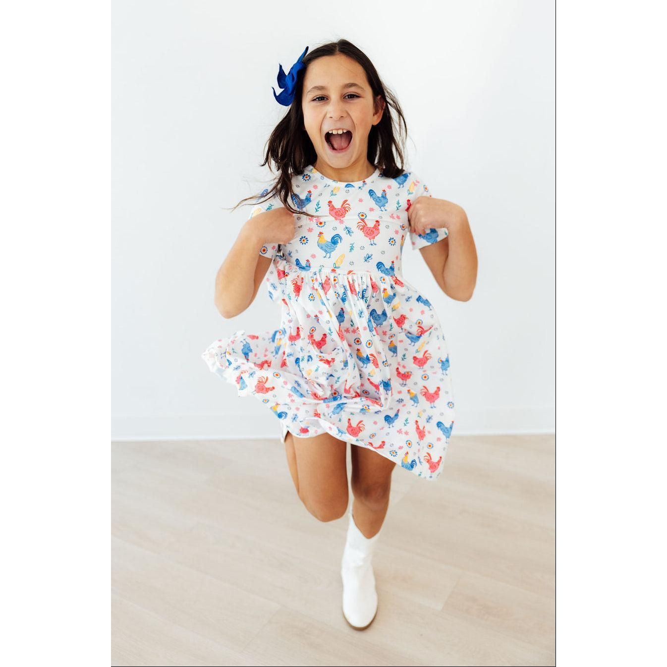 Rainbow Roosters S/S Pocket Twirl Dress