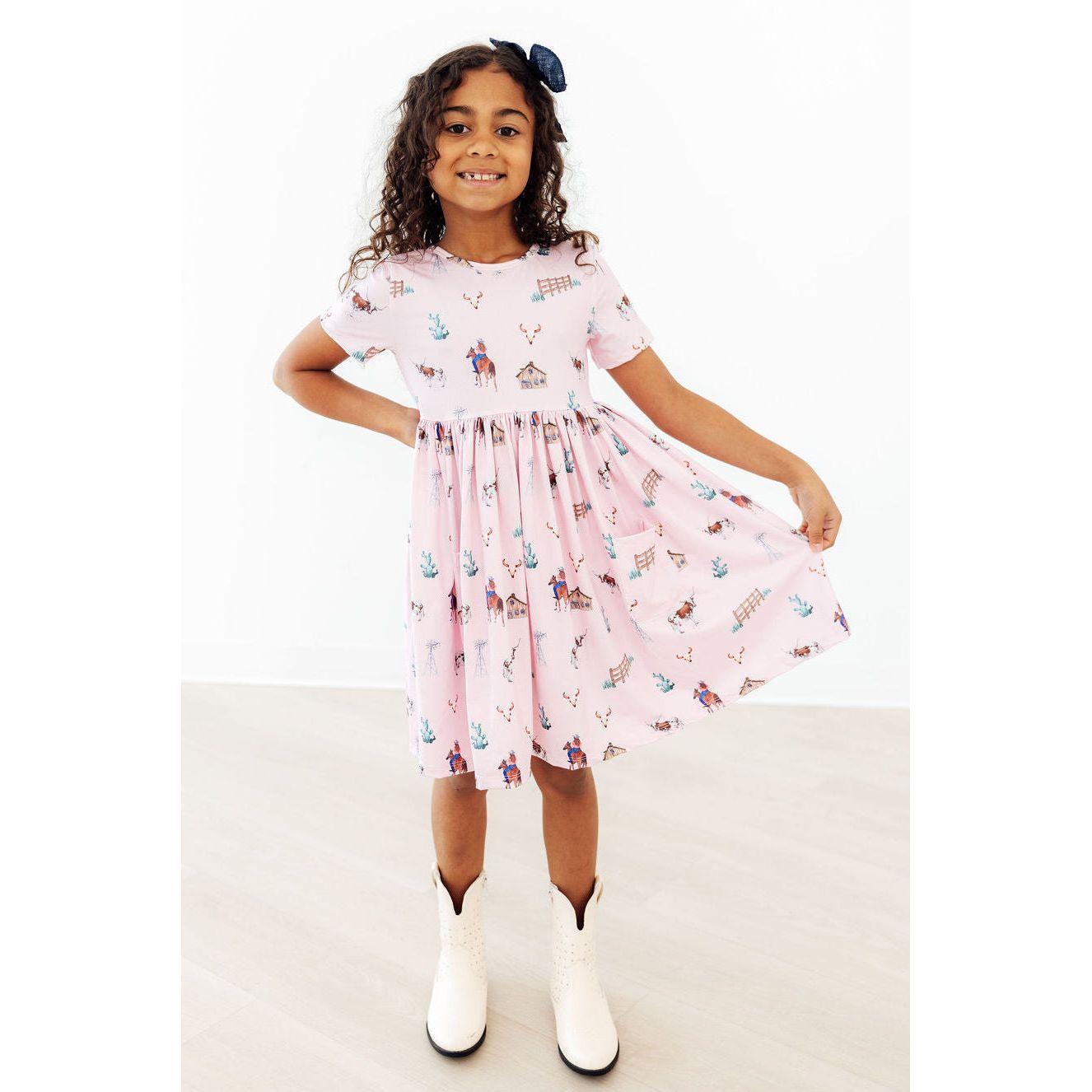 Pink Ranch Hand S/S Pocket Twirl Dress