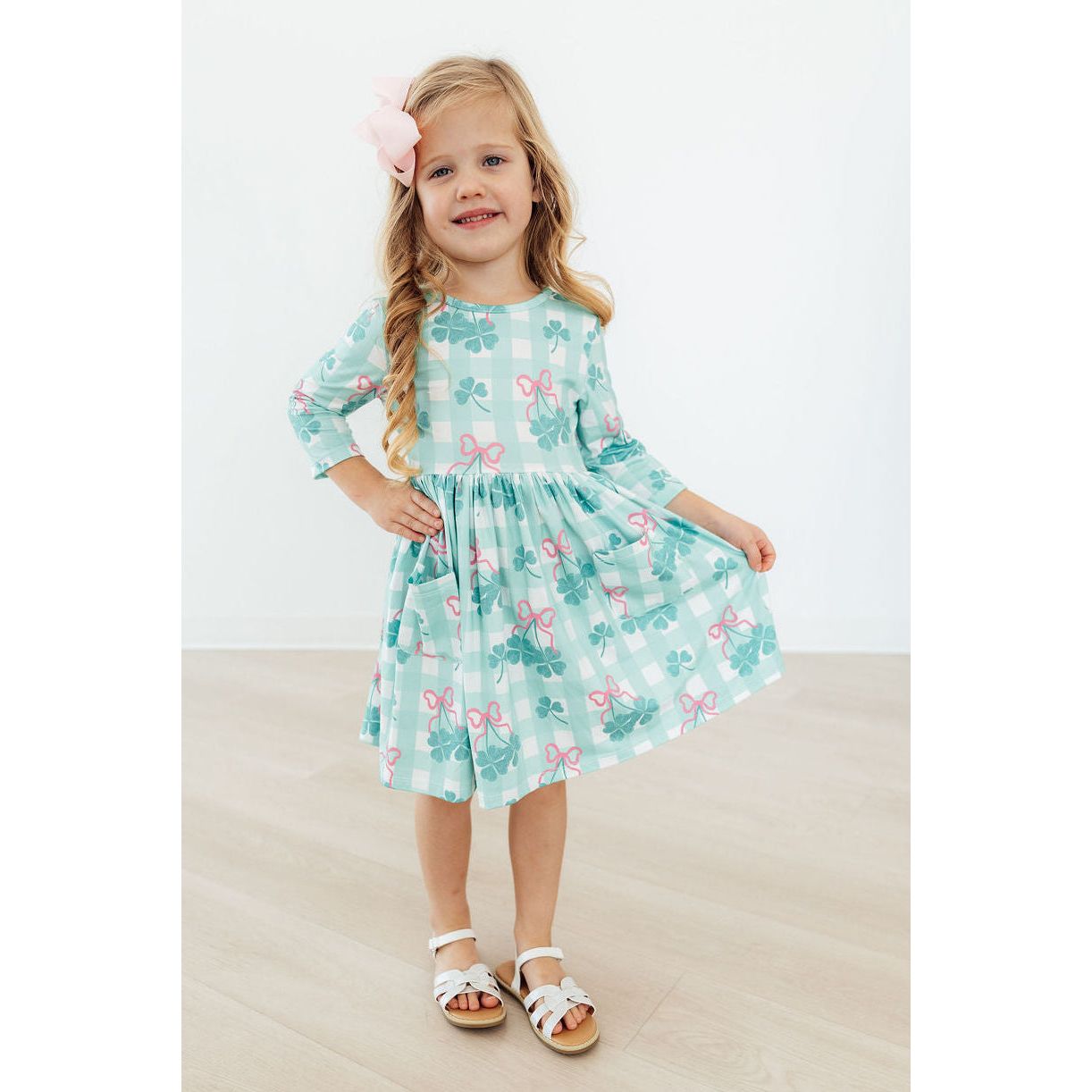 Shamrock Sweetheart 3/4 Sleeve Pocket Twirl Dress