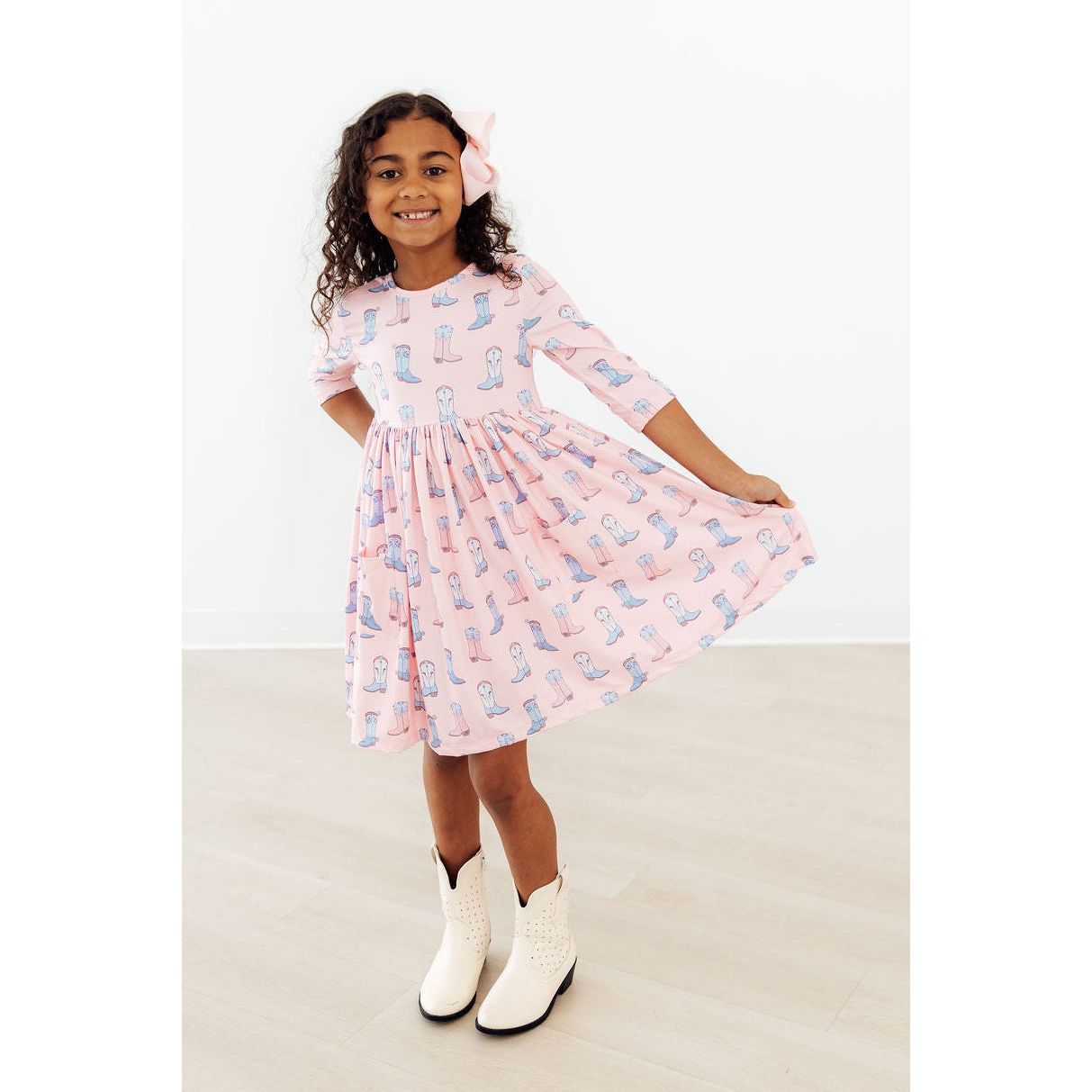 Ribbons & Rodeos 3/4 Sleeve Pocket Twirl Dress