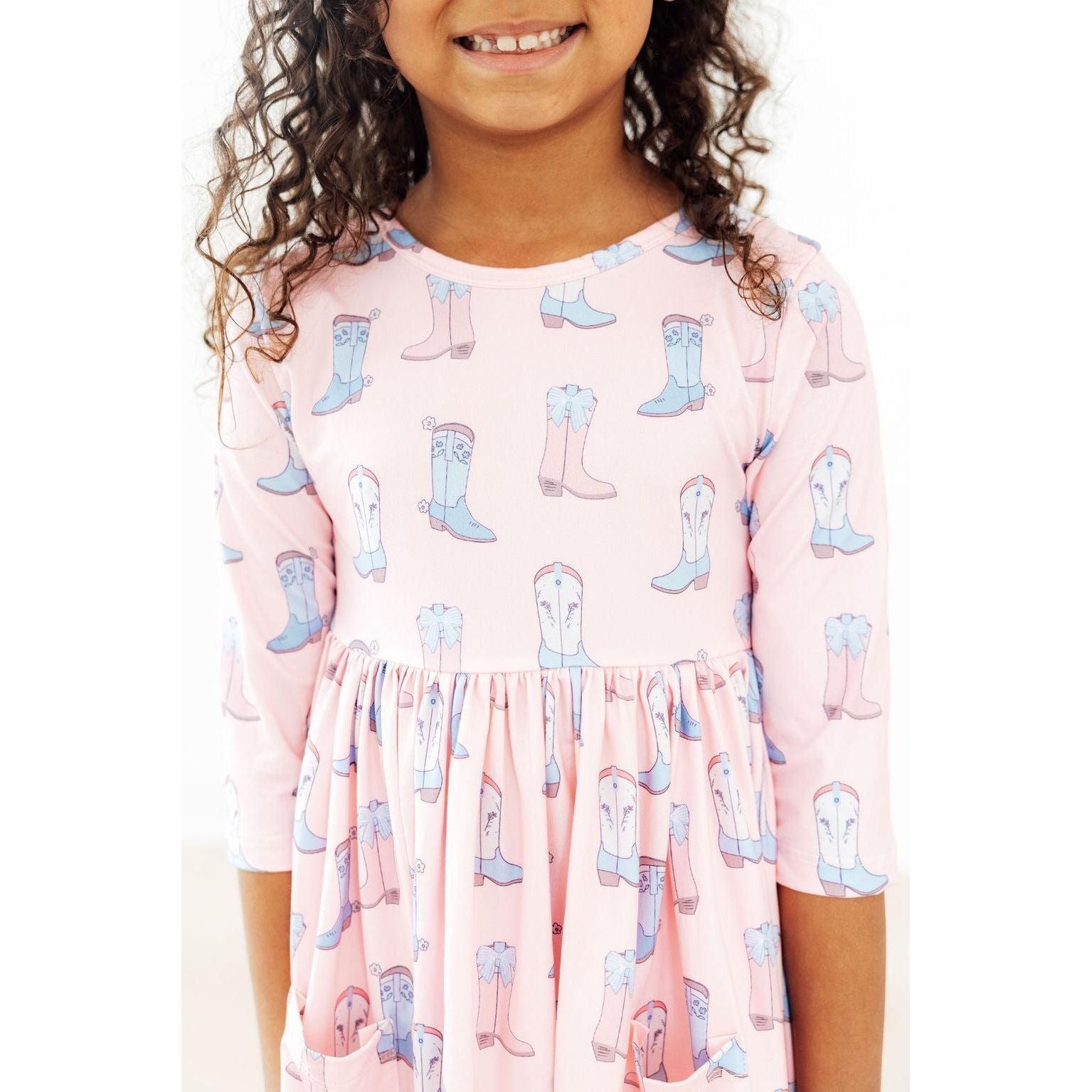 Ribbons & Rodeos 3/4 Sleeve Pocket Twirl Dress