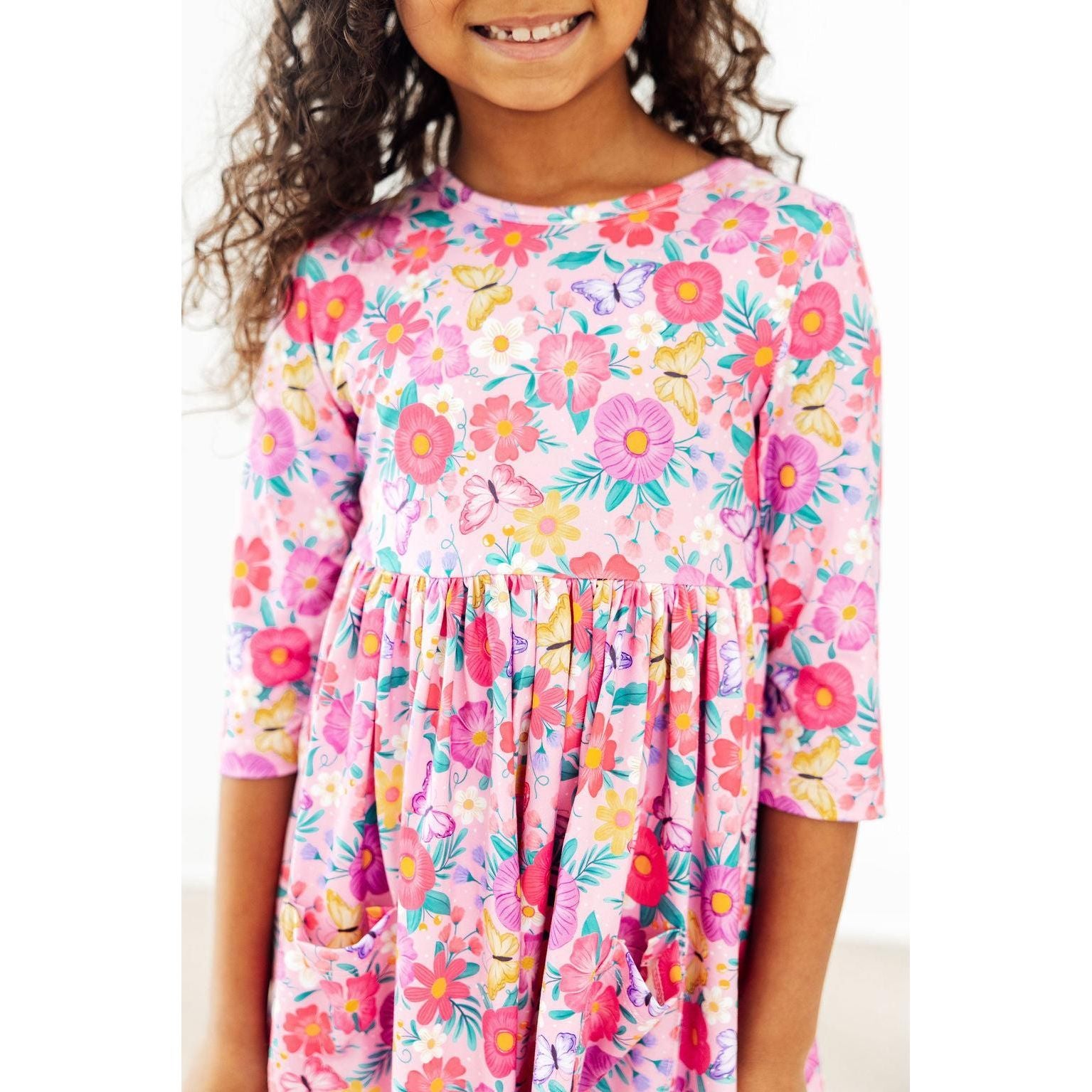 Fluttering Garden 3/4 Sleeve Pocket Twirl Dress