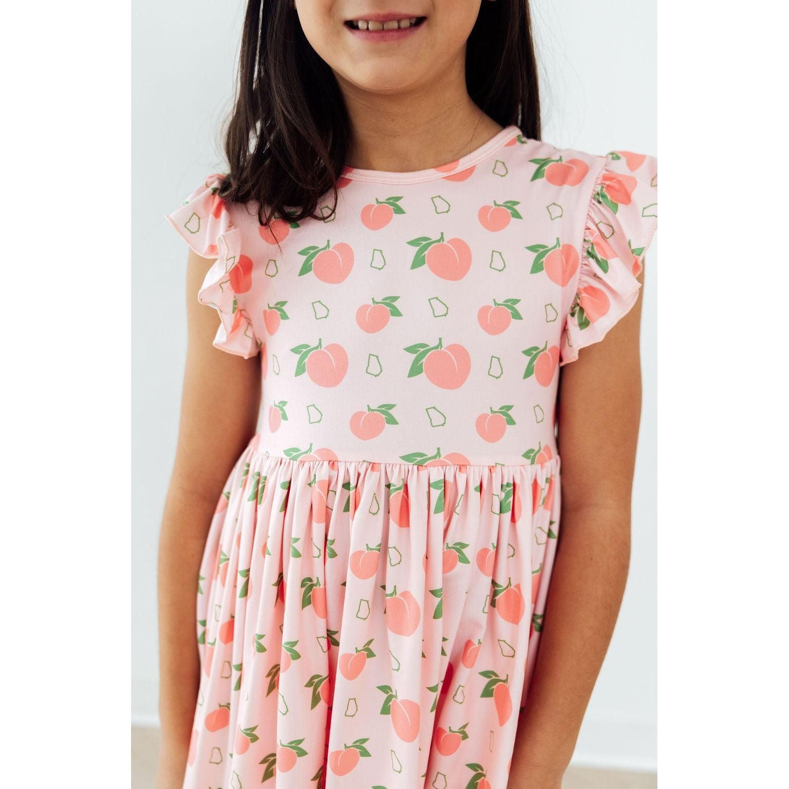 Georgia Peach Flutter Sleeve Twirl Dress