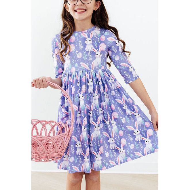 Beautiful Bunnies 3/4 Sleeve Pocket Twirl Dress