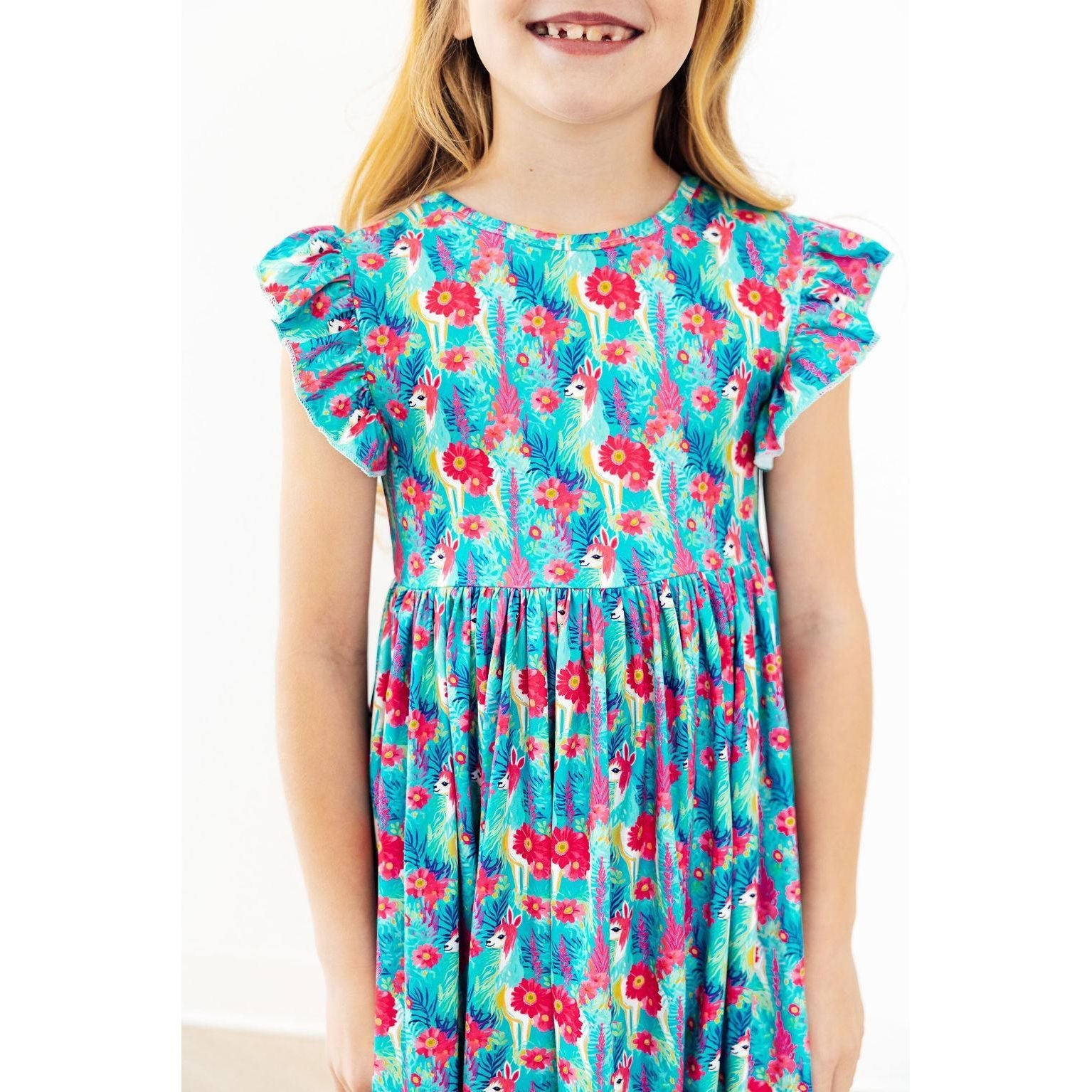 Lovely Llamas Flutter Sleeve Twirl Dress