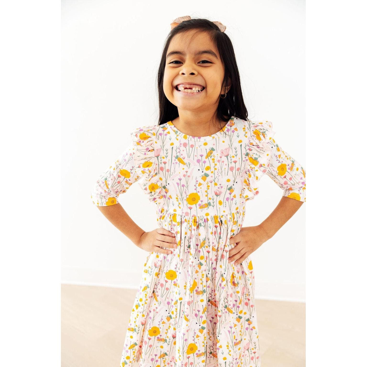Carrot Cutie 3/4 Sleeve Ruffle Twirl Dress