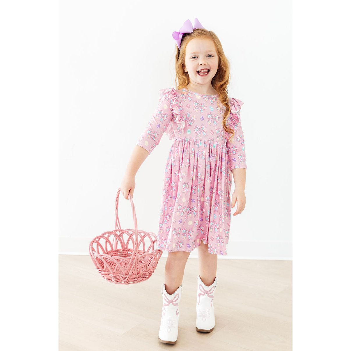Little Bow Peeps 3/4 Sleeve Ruffle Twirl Dress