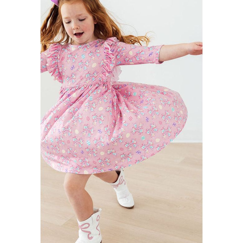 Little Bow Peeps 3/4 Sleeve Ruffle Twirl Dress