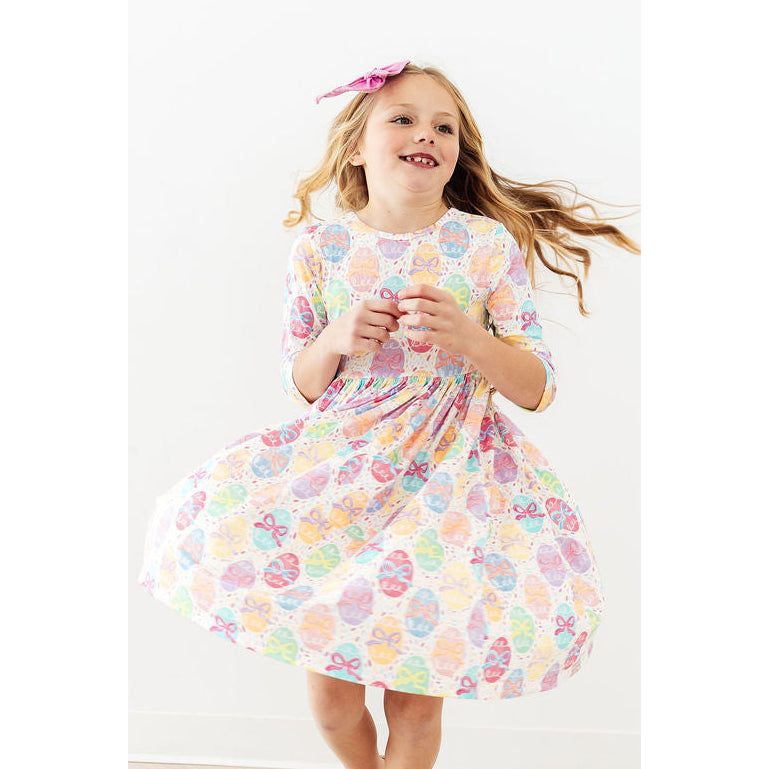 Egg-stra Cute 3/4 Sleeve Pocket Twirl Dress