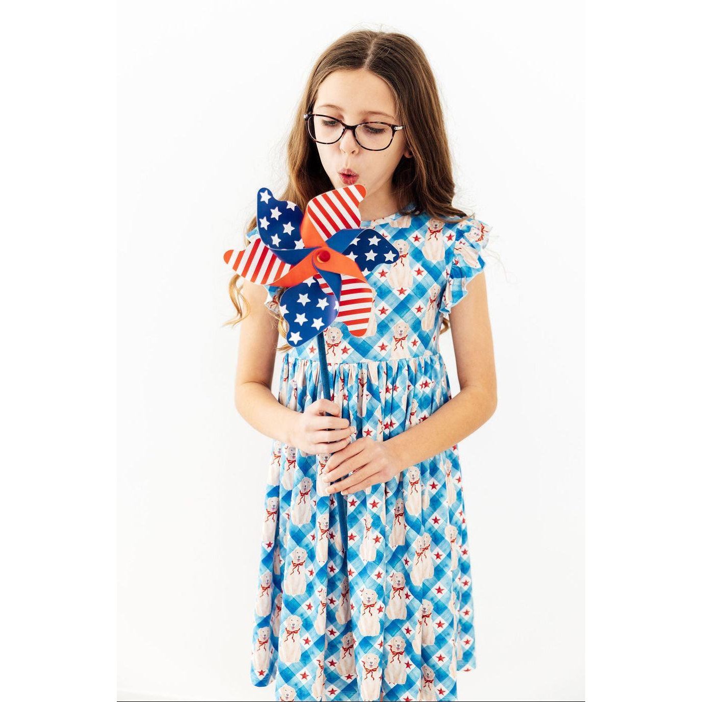 Star Spangled Pups Flutter Sleeve Twirl Dress