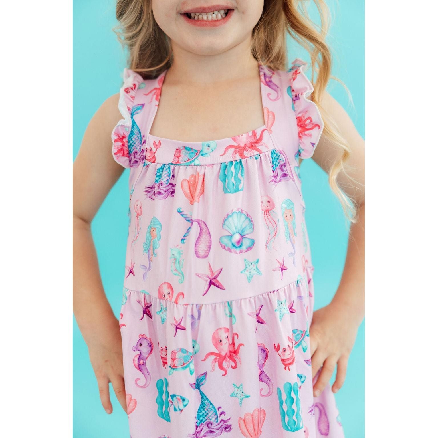 Under the Sea Ruffle Cross Back Dress