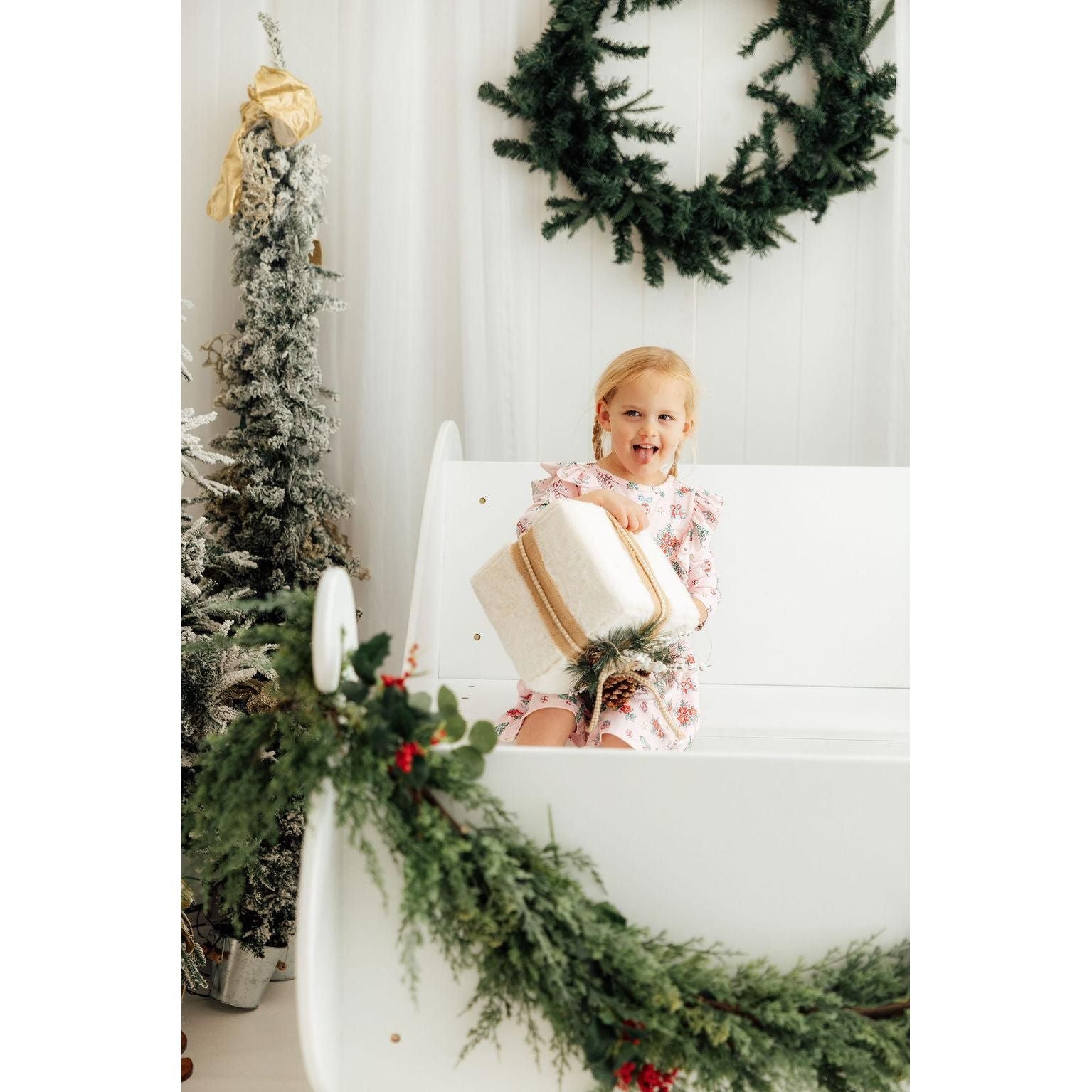 Pink Christmas 3/4 Sleeve Ruffle Twirl Dress
