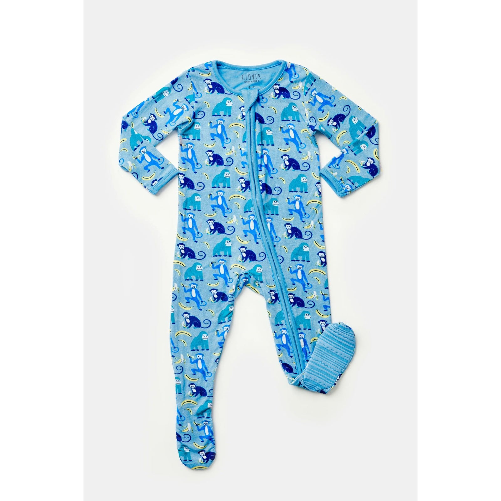 Soft & Stretchy Zipper Footie - Monkeying Around Blue