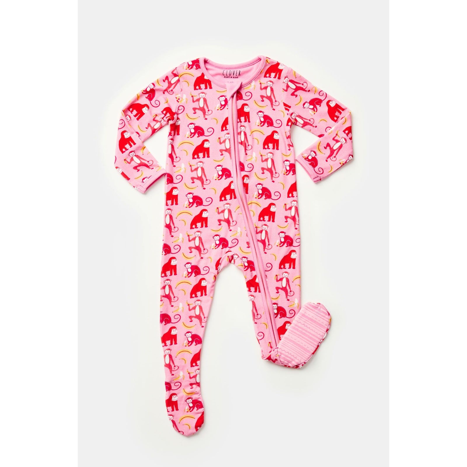 Soft & Stretchy Zipper Footie - Monkeying Around Pink