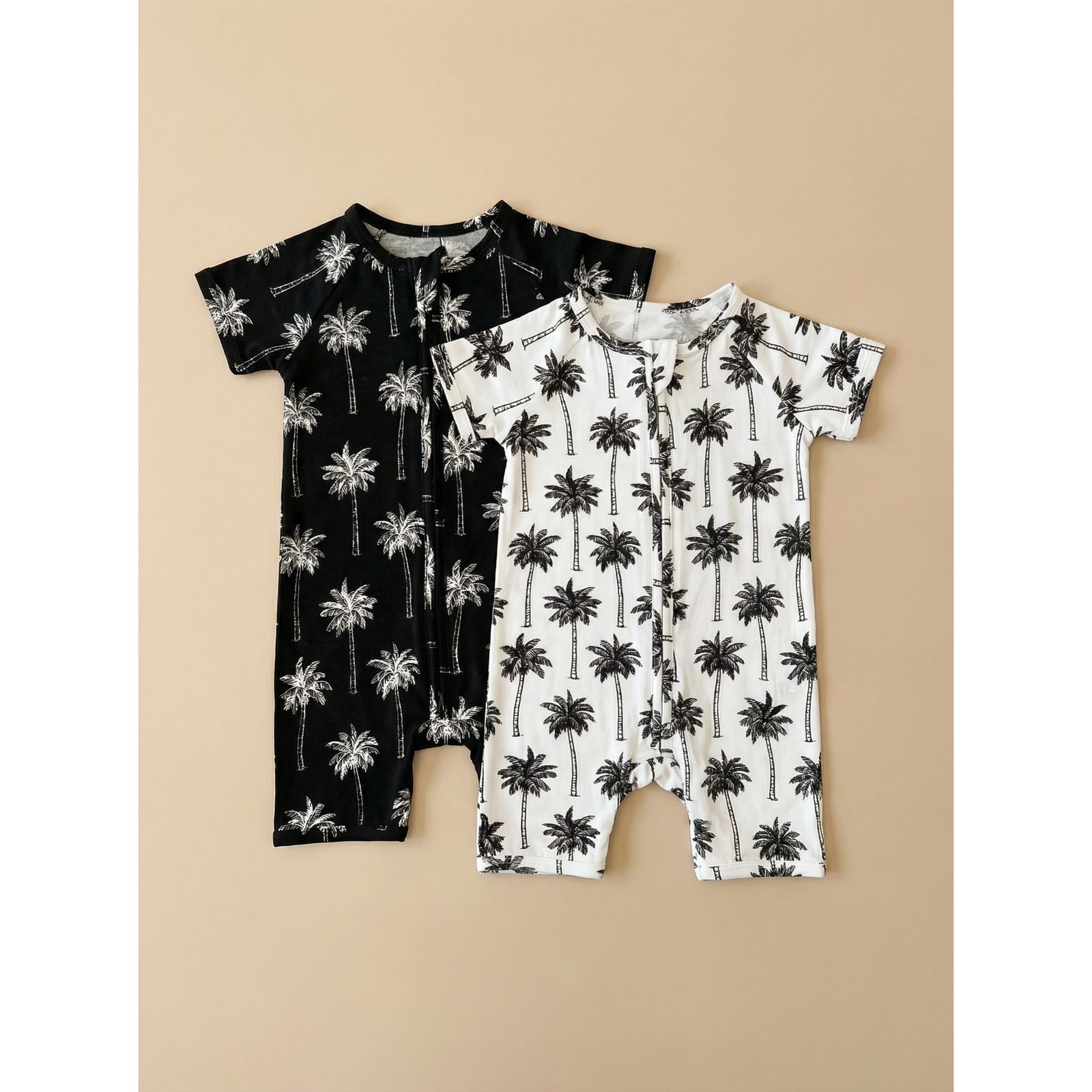 Bamboo Shorty Romper | Palm Style White