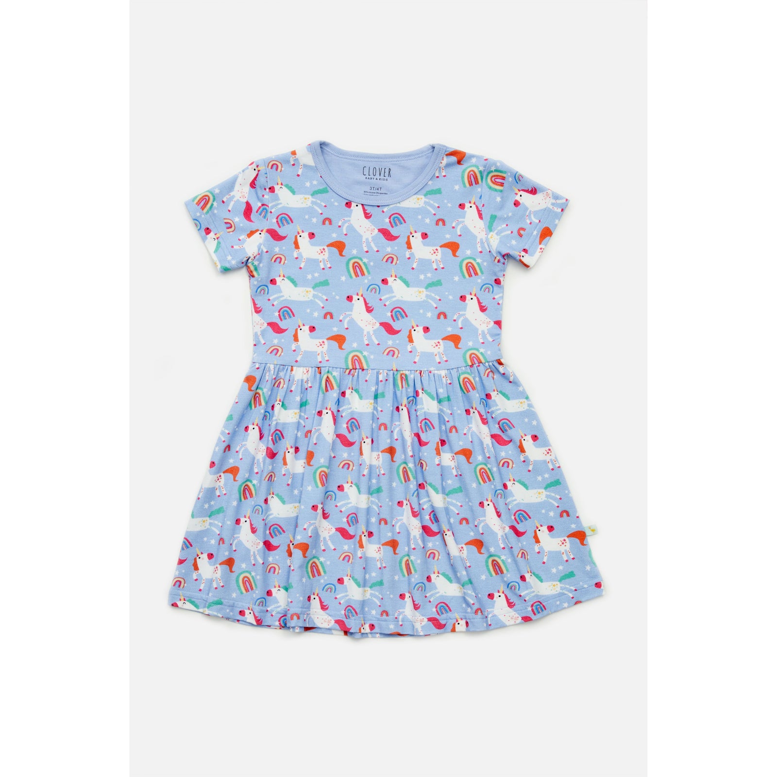 Stretchy Short Sleeve Twirl Dress - Unicorns