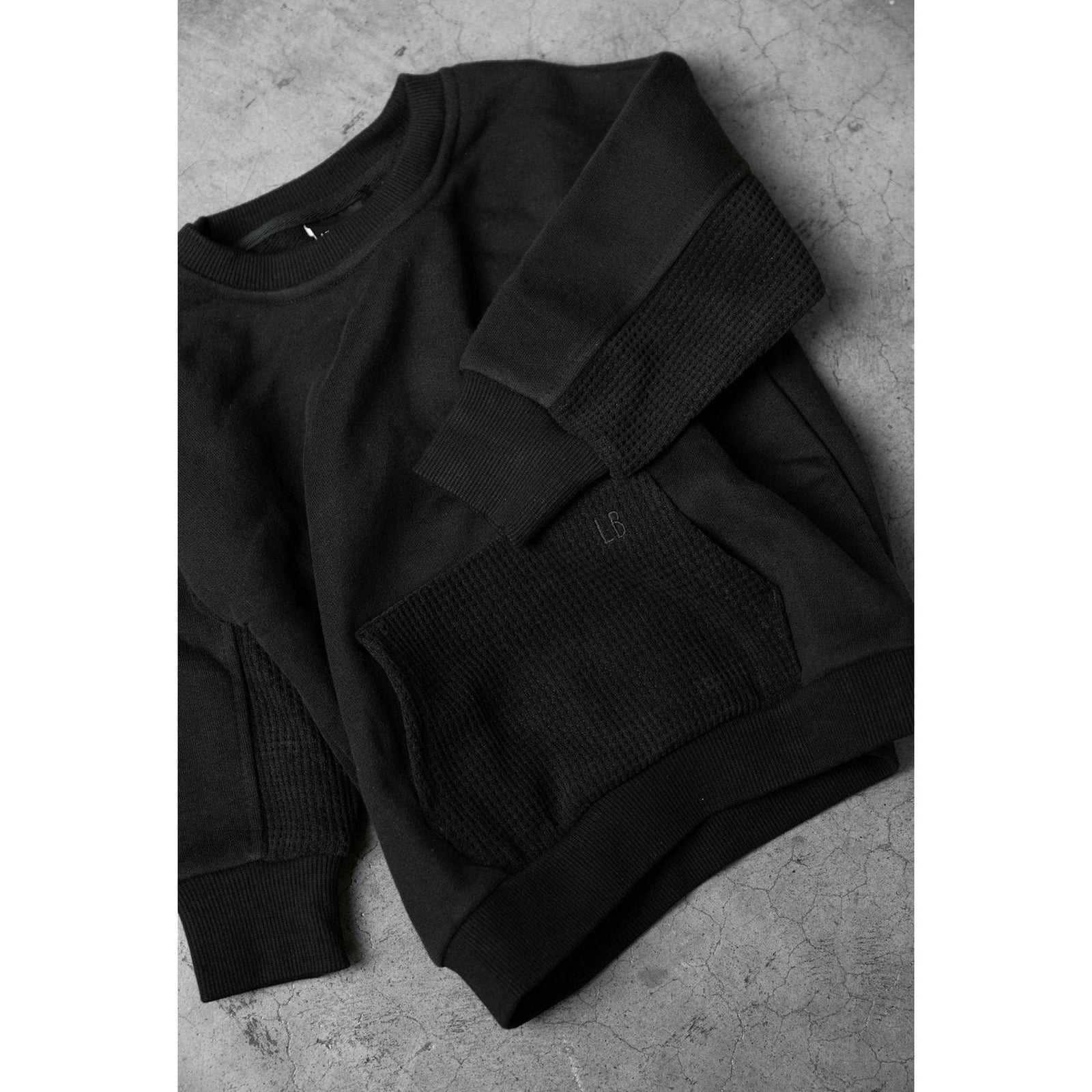 Waffle Hybrid Crewneck - Black