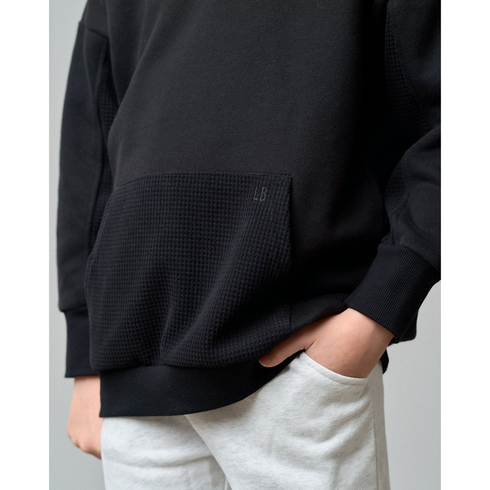 Waffle Hybrid Crewneck - Black