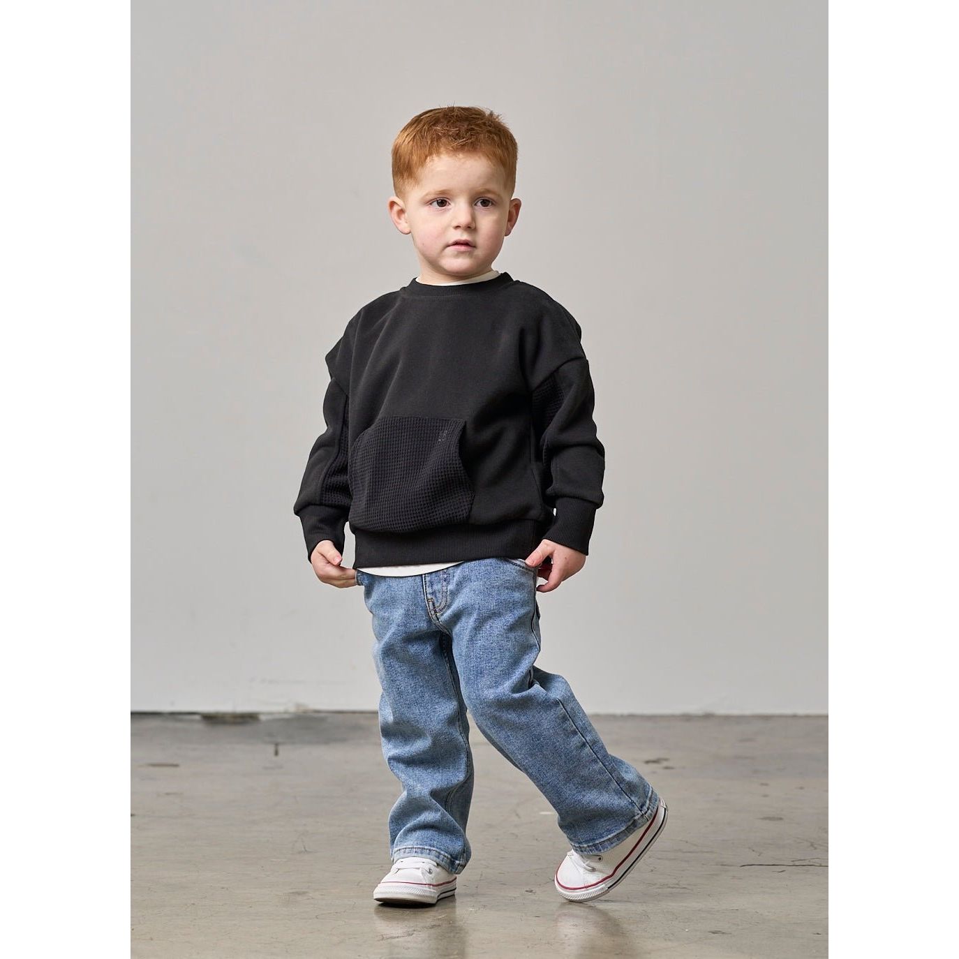 Waffle Hybrid Crewneck - Black