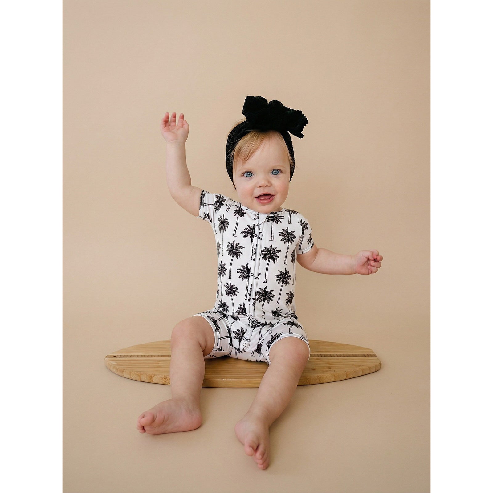 Bamboo Shorty Romper | Palm Style White