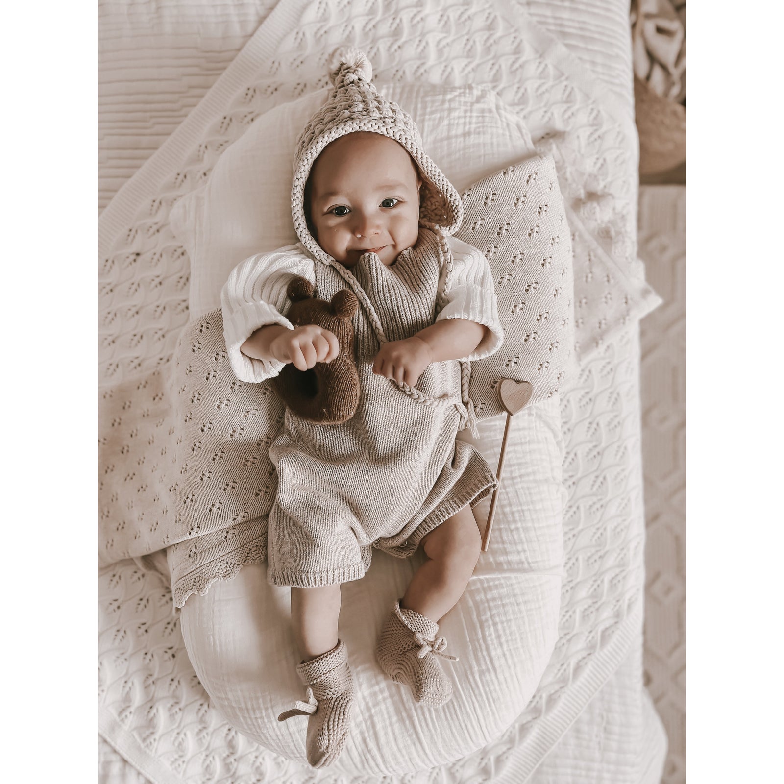 Luna + Luca Rib Detail Short Romper - Heather Beige