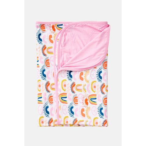 Stretchy Oversized Blanket - Rainbows Pink