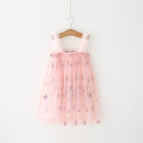 sequin star tulle dress in pink