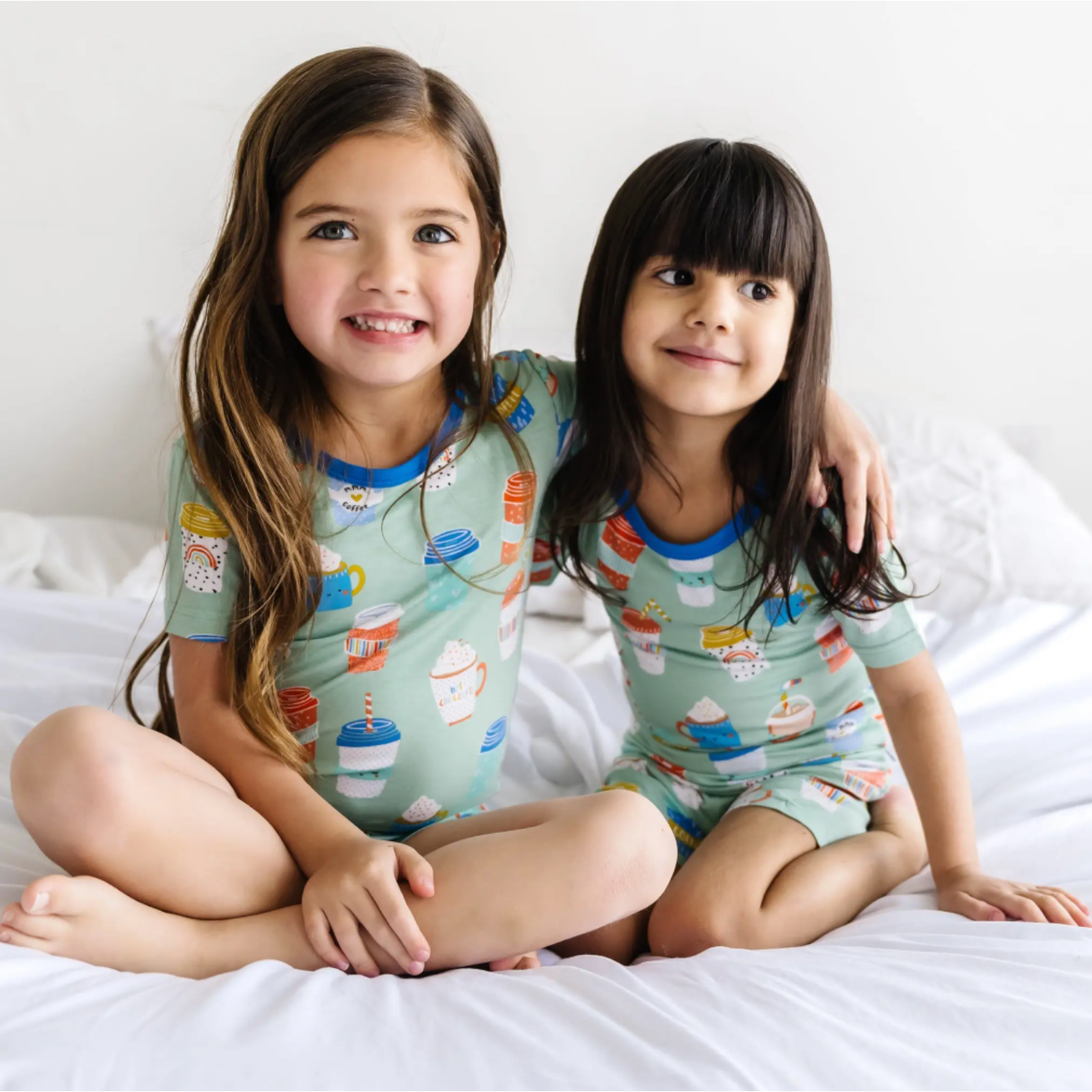 "i love you a latte" s/s and shorts two-piece bamboo viscose pajama set in aqua