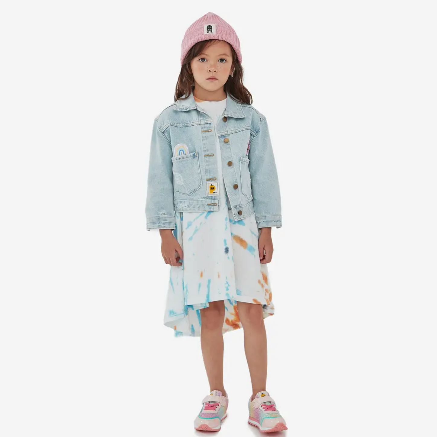 tie dye frill dress in white