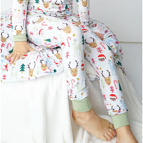 santa and friends holiday bamboo toddler pajama set