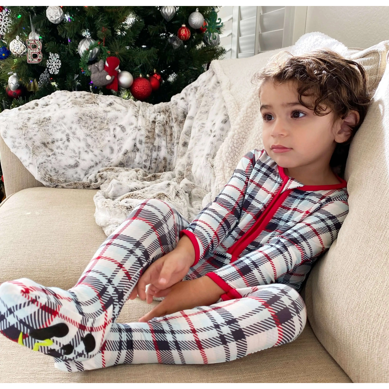 holiday plaid bamboo baby convertible footie pajamas