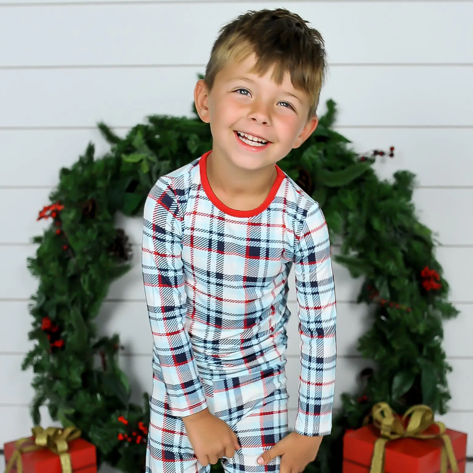 holiday plaid bamboo kids two piece pajamas