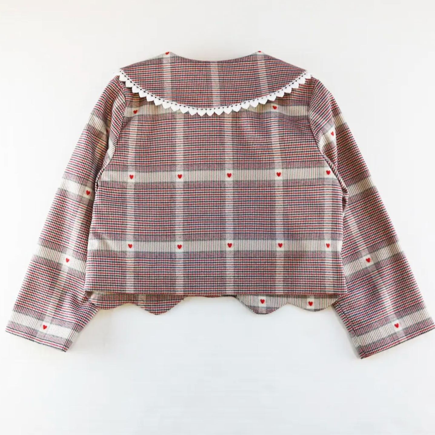 heart plaid picot jacket | red