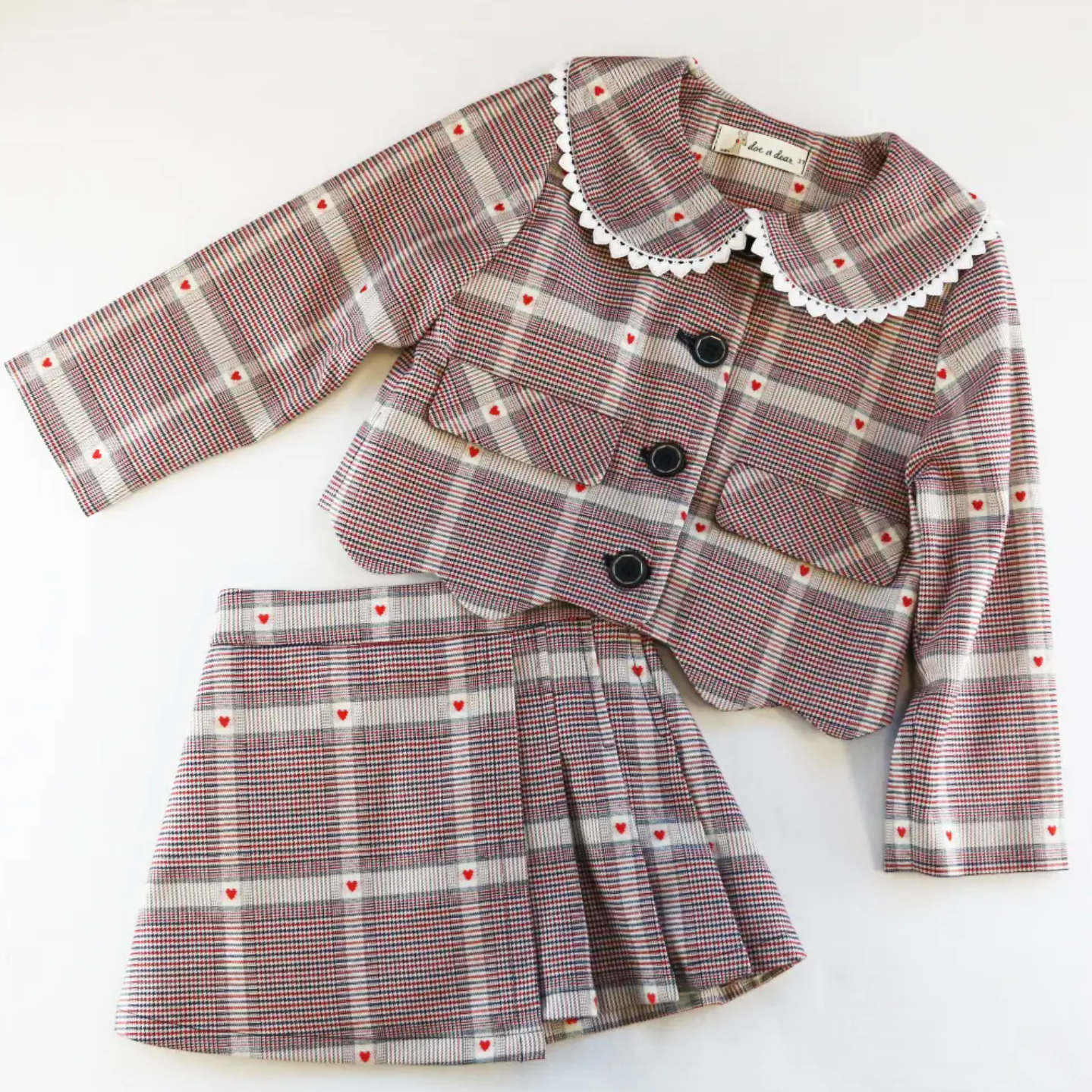 heart plaid picot jacket | red