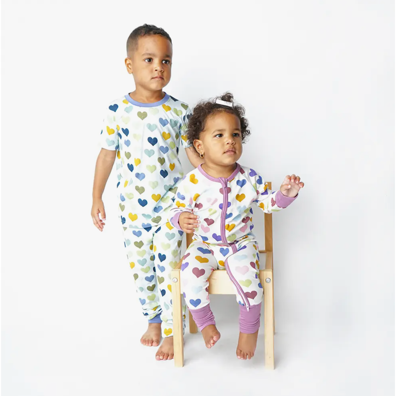 little love valentine's day heart bamboo toddler pajama set | blue