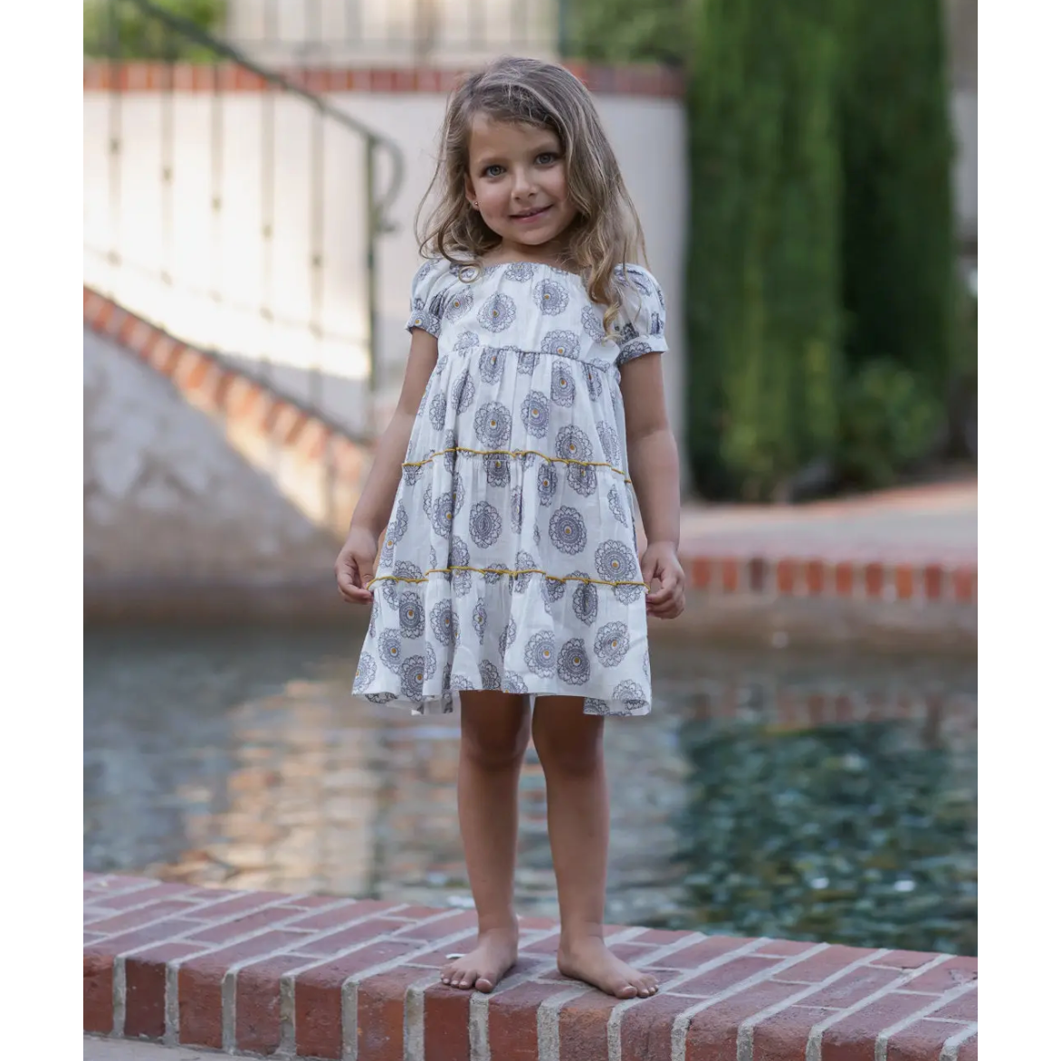 tiered summer dress in tile print