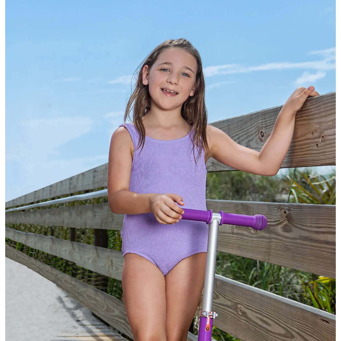 girls one-piece crinkle swimsuit | periwinkle