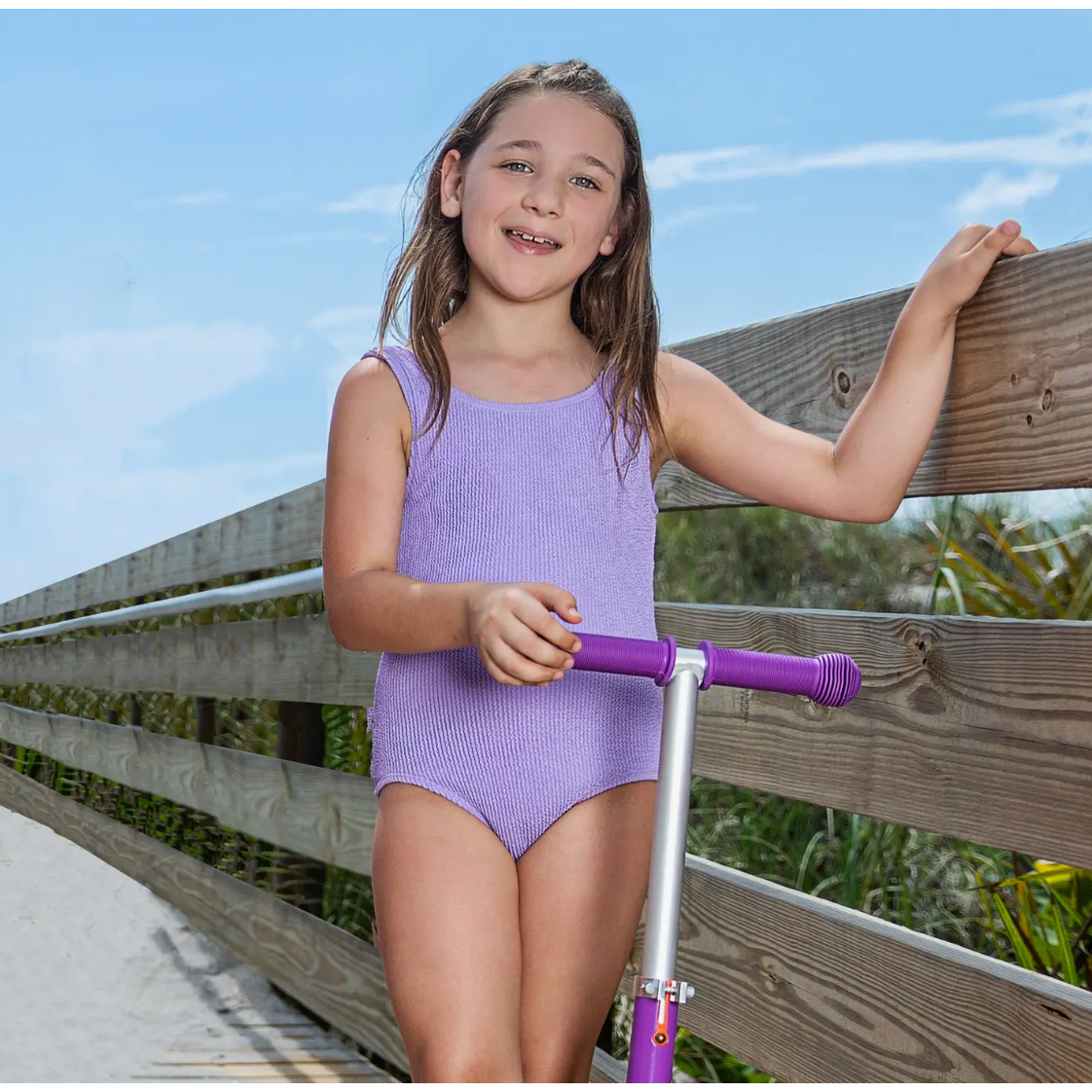 girls one-piece crinkle swimsuit | periwinkle